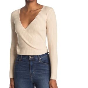 Lush surplice neck long sleeve ribbed crop top